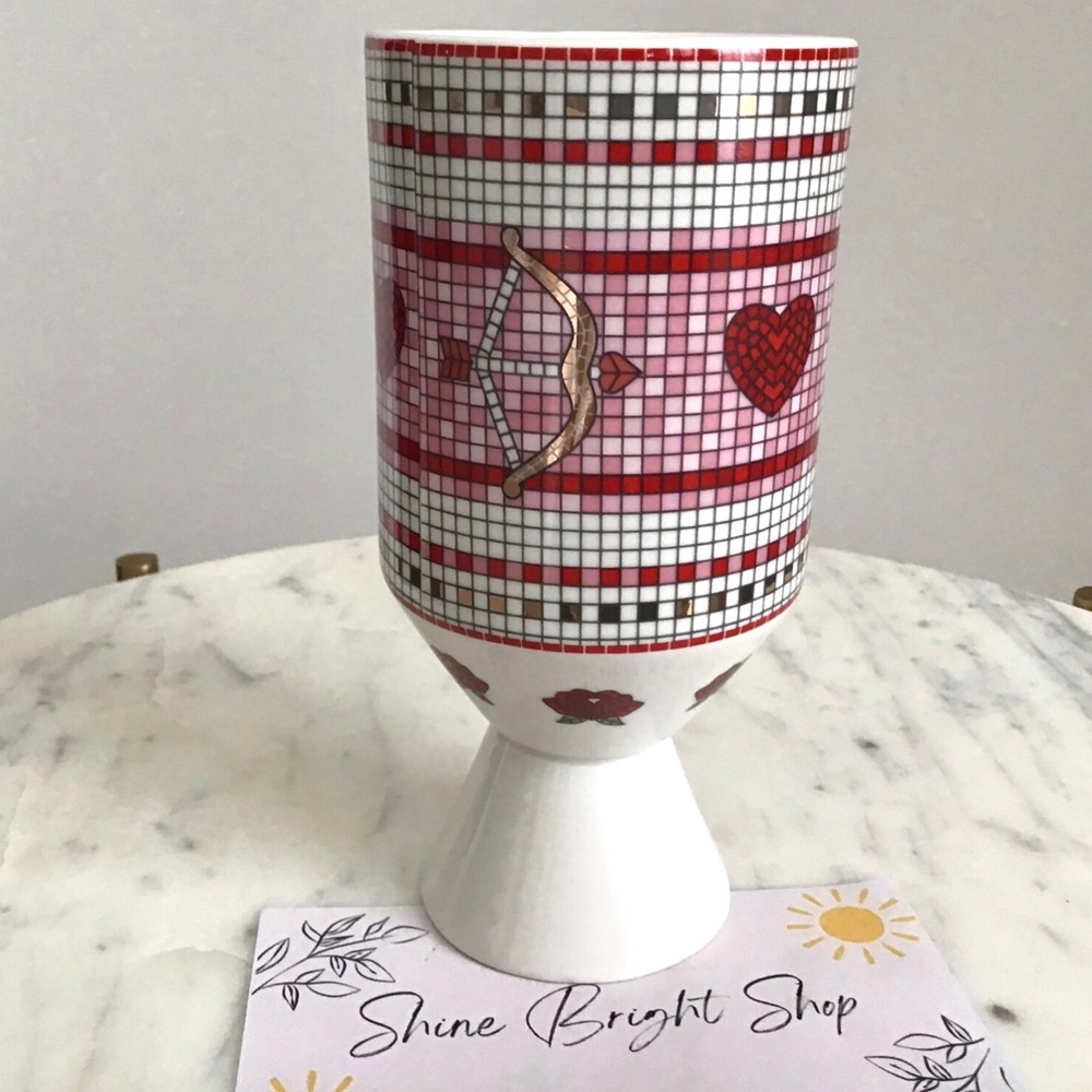 Anthropologie 24K Gold Decaled Bistro Tile Stoneware Vase NWT